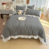 Red and Black Plaid Duvet Cover Set with Lace Embroidery