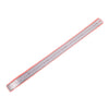 A stainless steel precision ruler with millimeter markings, showing a straight edge for drawing and measuring.