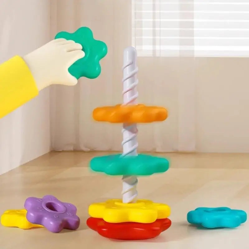 Montessori Rainbow Stacking Tower with Spinning Rings