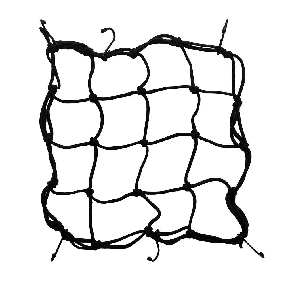 Black universal motorcycle bungee cargo net with scratch-free hooks
