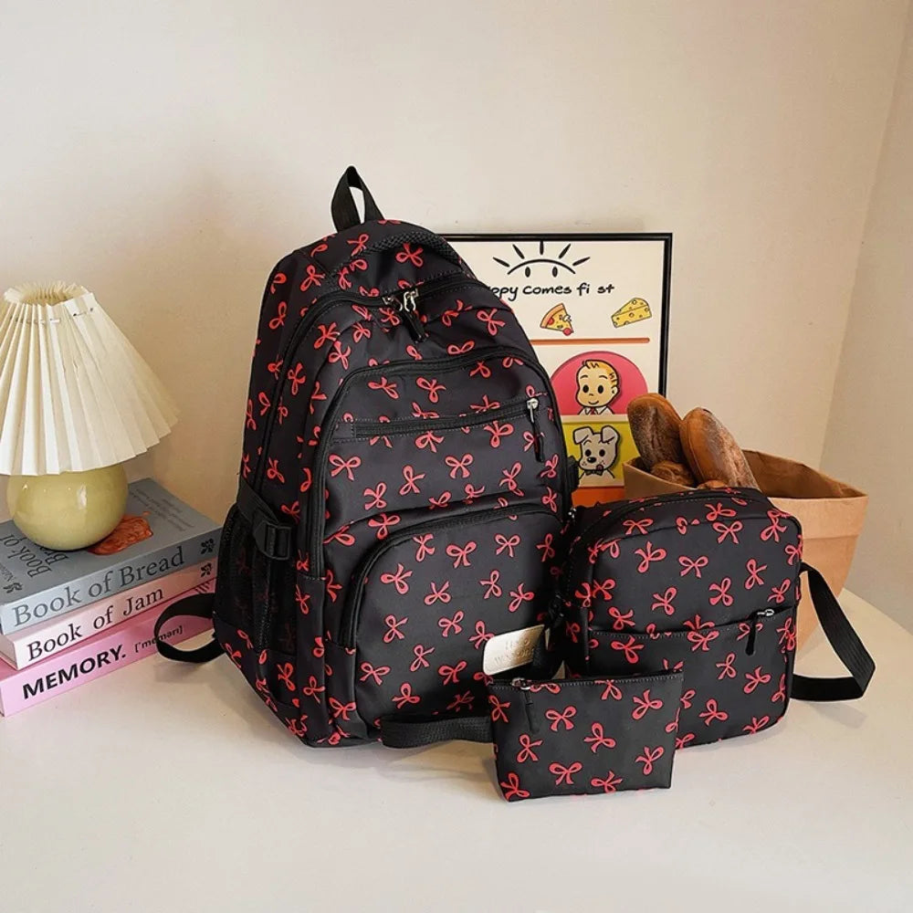 Cute Large-Capacity Bow Print Backpack Set