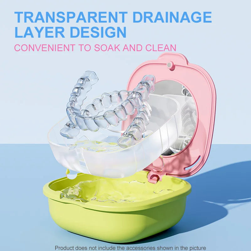 Colorful Denture & Retainer Case with Mirror and Drainage Basket