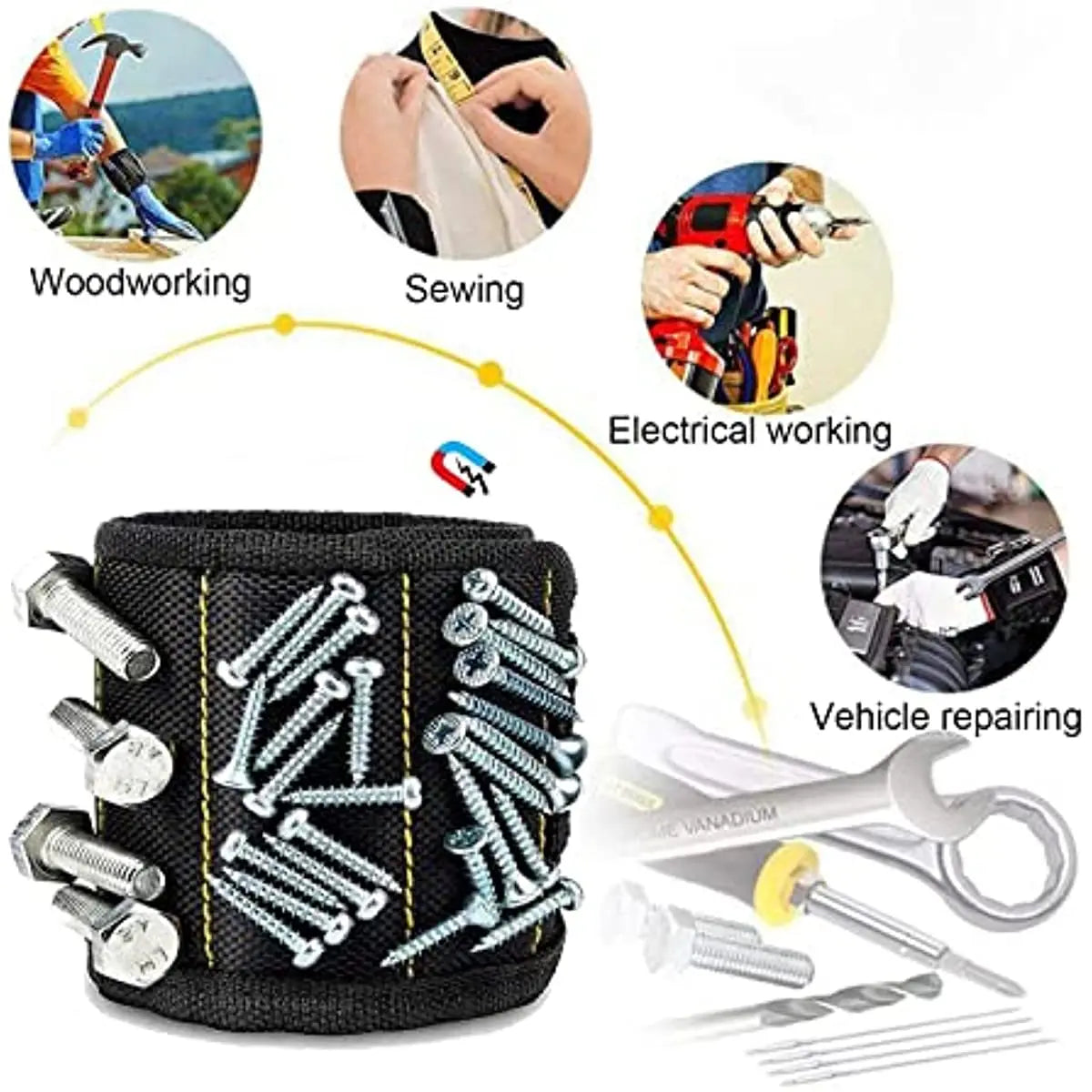 Magnetic Wristband for Screws, Nails, and Drill Bits