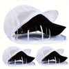White mesh baseball cap washing bag with an adjustable hat rack and black hat