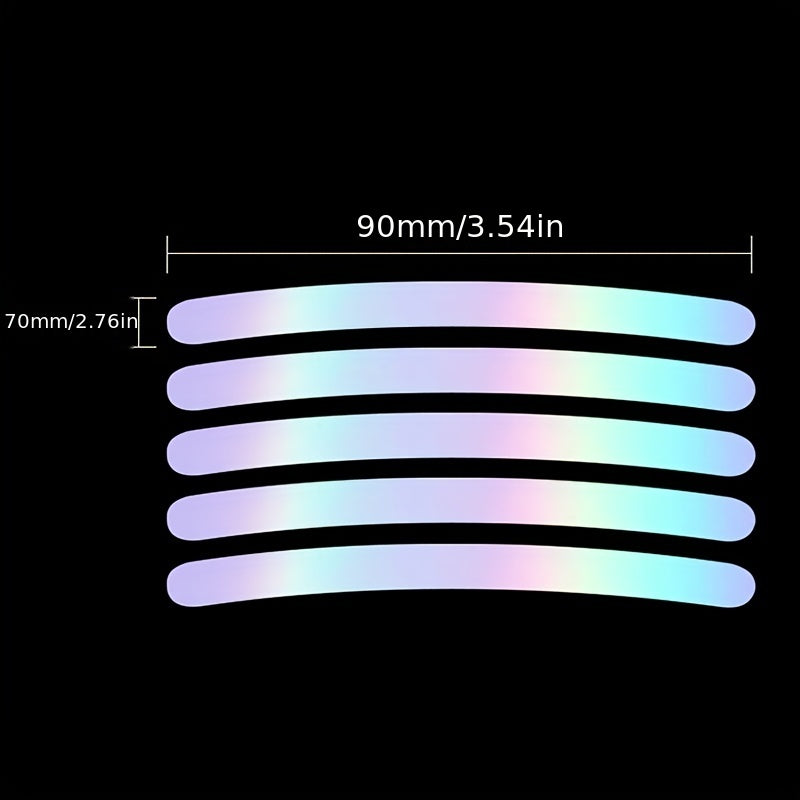 A set of reflective wheel stickers showing a gradient of light blue and purple colors.