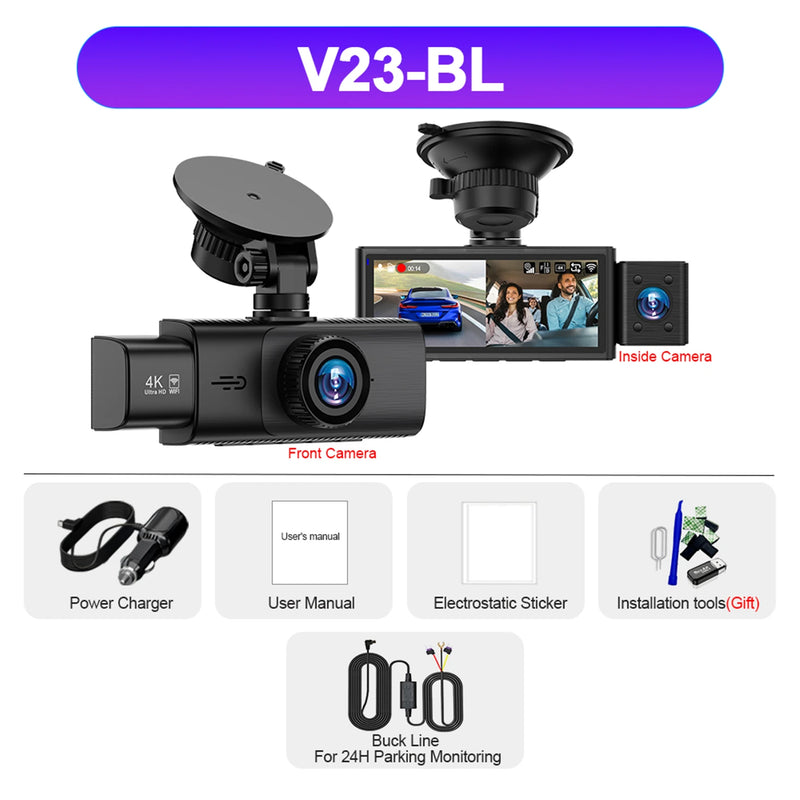 3-Channel 4K Dash Cam with Interior & Rear Cameras