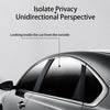 A car window showing an indirect view of the interior, illustrating a unidirectional perspective for privacy tint film.