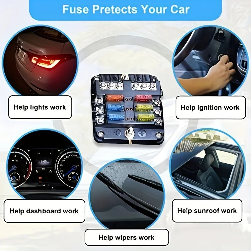 Kit variado de fusibles eléctricos de varios tamaños para proteger funciones del coche como luces, encendido y tablero