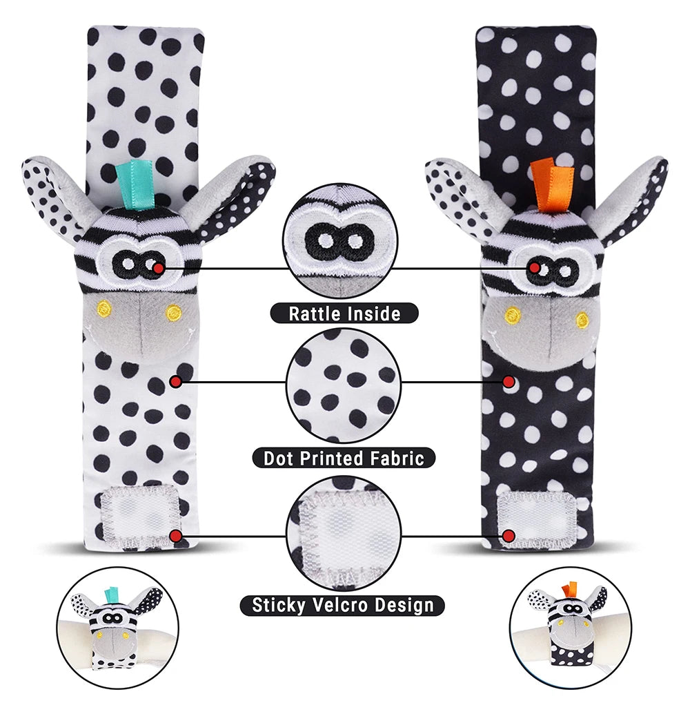 Soft Plush Baby Rattle Wrist and Foot Socks Set for Newborns