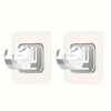 A pair of white adhesive curtain rod hooks designed for no-drill wall mounting.