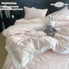 Lace Trim Plaid Duvet Cover Set with Pillowcases