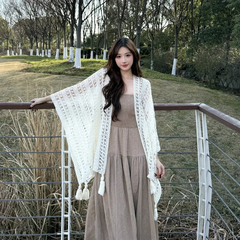 Boho Crochet Lace Cover-Up with Tassels