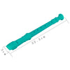 A turquoise 8-hole soprano recorder with a cleaning rod, shown in profile.