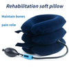 A stack of dark blue rehabilitation soft pillows with a black traction device attached.