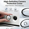 A hand is placing a clear protective cover over a camera lens on a car, demonstrating high-definition protection.
