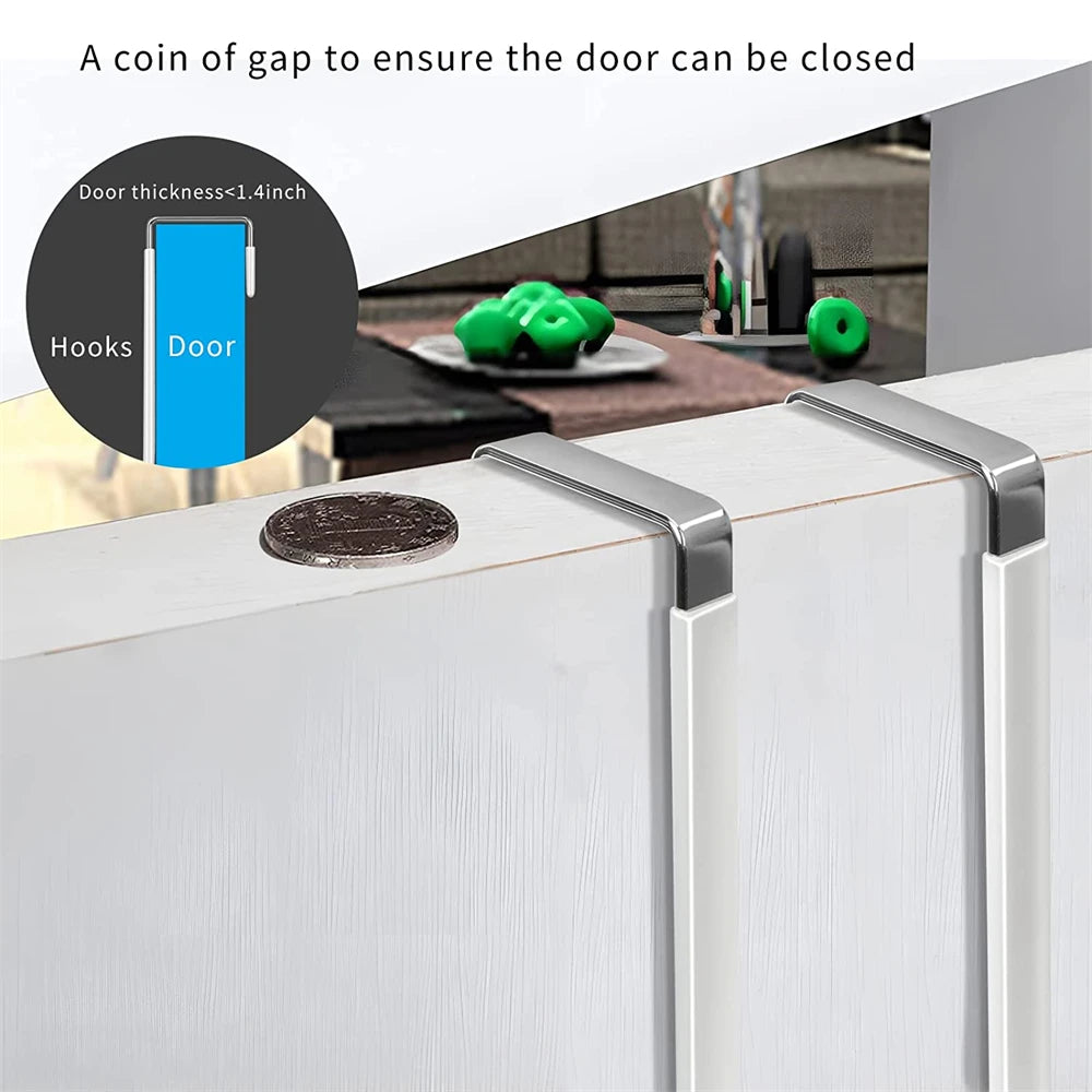 Over-the-door hooks with soft rubber coating used to ensure a door can be closed.