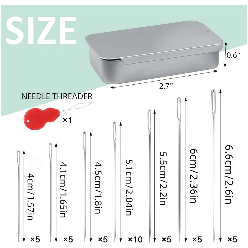 Versatile Stainless Steel Sewing Needle Set with Large Eyes
