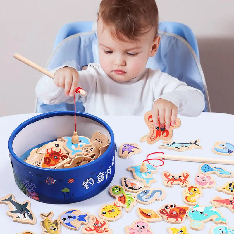 Montessori Wooden Magnetic Fishing Toy for Kids – Educational Marine Life Game
