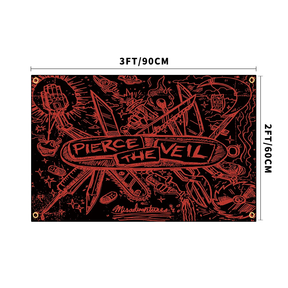 Pierce The Veil Band Flag Tapestry with Brass Grommets