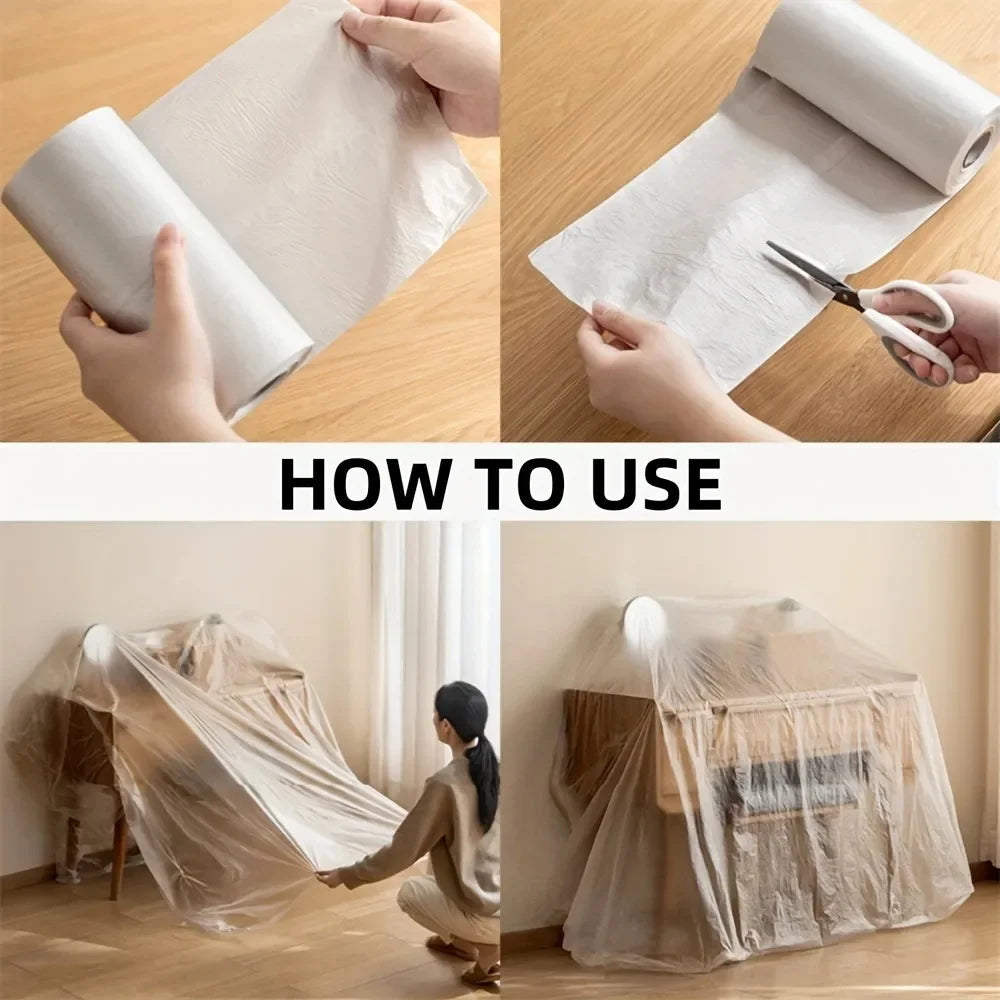 Demonstration of using static-cling clear plastic sheeting for painting and protection.
