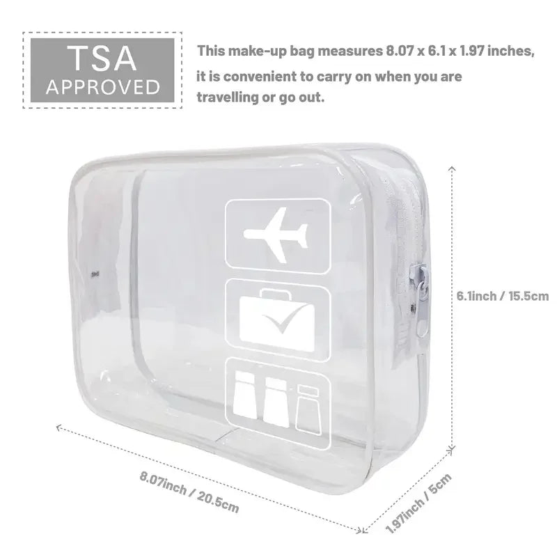 Clear quart-size toiletry bag with TSA approved dimensions and features for travel
