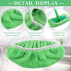 Detail display of a bright green coral fleece reusable mop pad with a white elastic band.