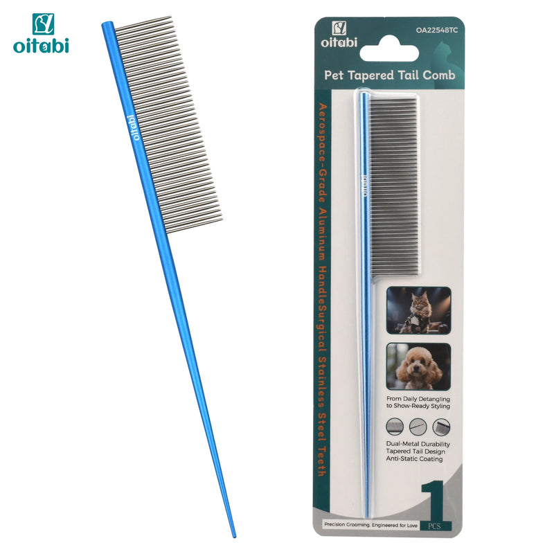 Dual-Metal Pet Grooming Comb with Tapered Tail