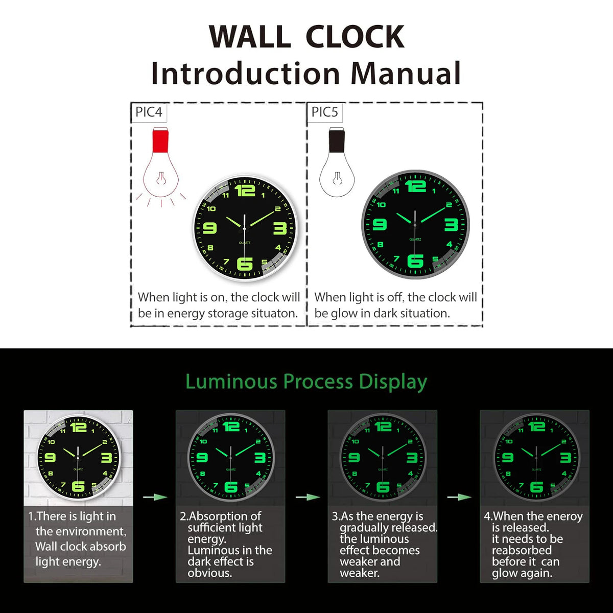 Glow-in-the-Dark Silent Wall Clock for Home Decor