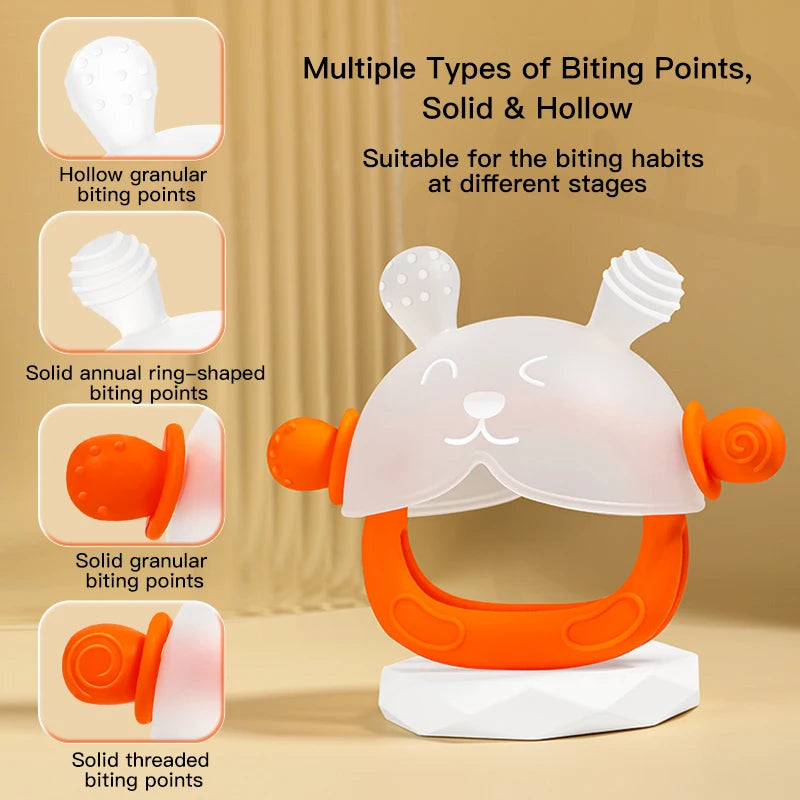 Bunny-Shaped Silicone Teether with Full-Hand Grip for Babies