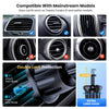 A black phone mount with a double lock protection feature and long hook for car air vents