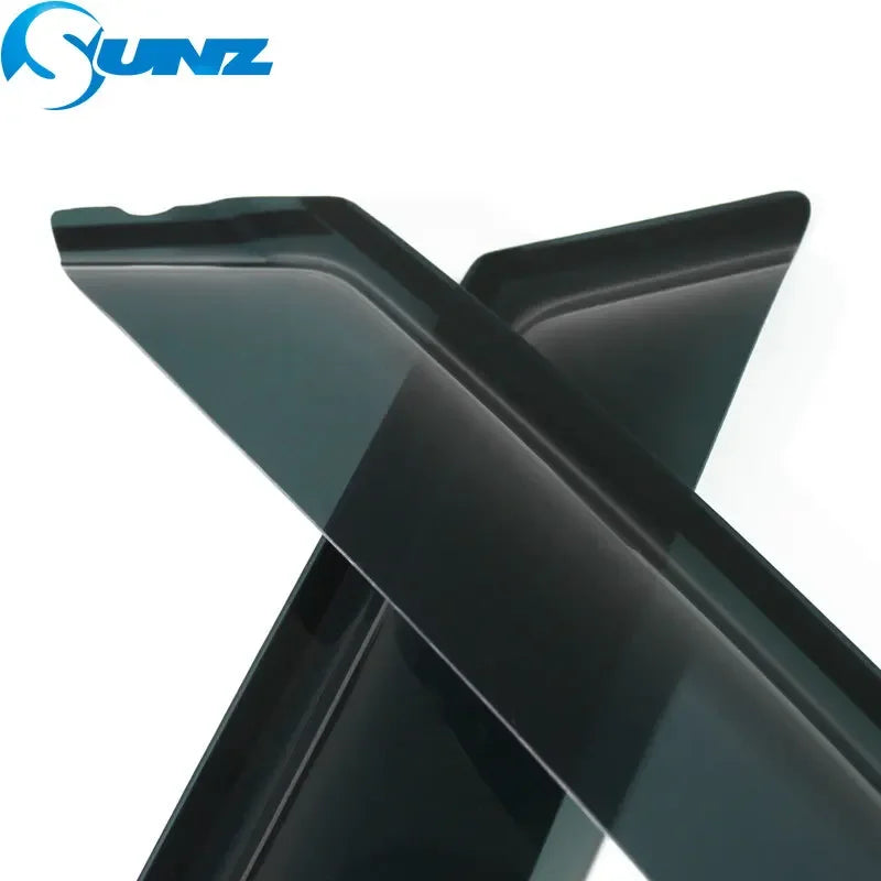 A set of four black side window deflectors for a Hyundai Tucson, shown in an X-shaped view.