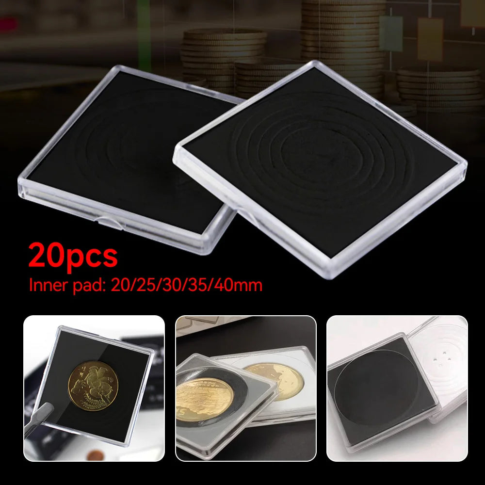 Clear Plastic Square Coin Holder Capsules with Foam Inserts (20-Pack)