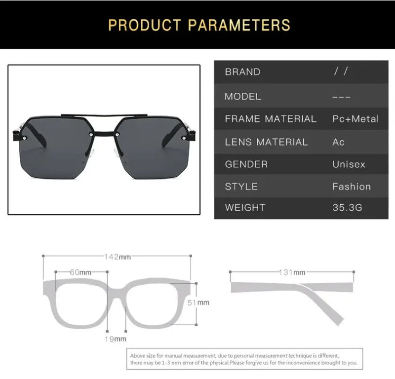 Retro Square Half-Frame Metal Sunglasses
