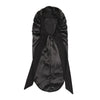 Black satin sleep bonnet for long hair, braids, and dreadlocks