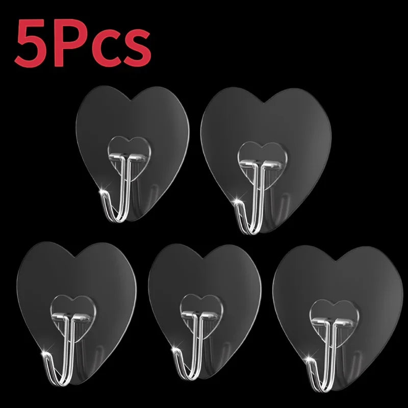 Heart-Shaped Self-Adhesive Hooks (Set of 6) – No-Drill, Multi-Purpose Transparent Hangers