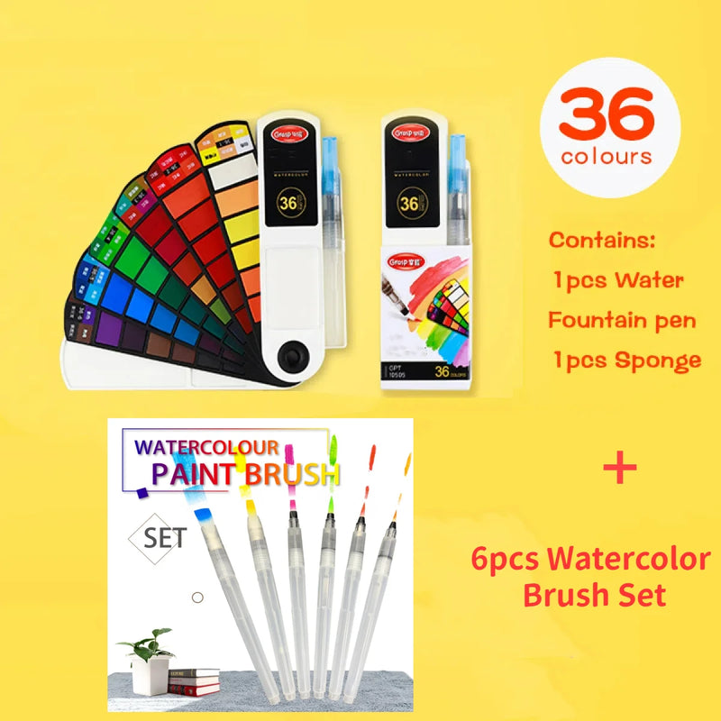Faltbares Aquarell-Set für unterwegs mit Fächerpinsel