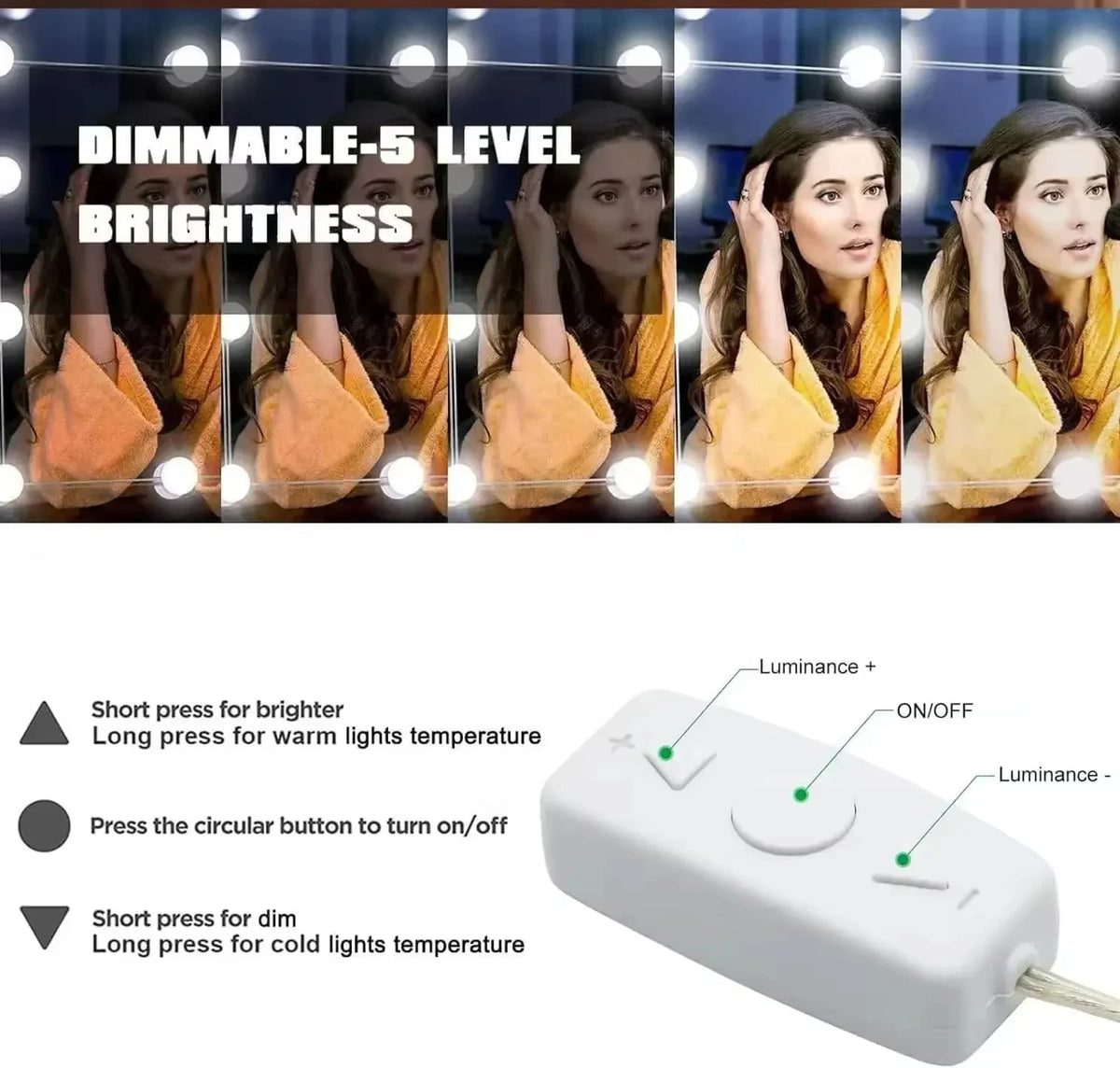 Dimmable LED Vanity Mirror Lights with USB Power
