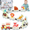 Montessori Magnetic Wooden Train Set with Animal & Vehicle Carriages