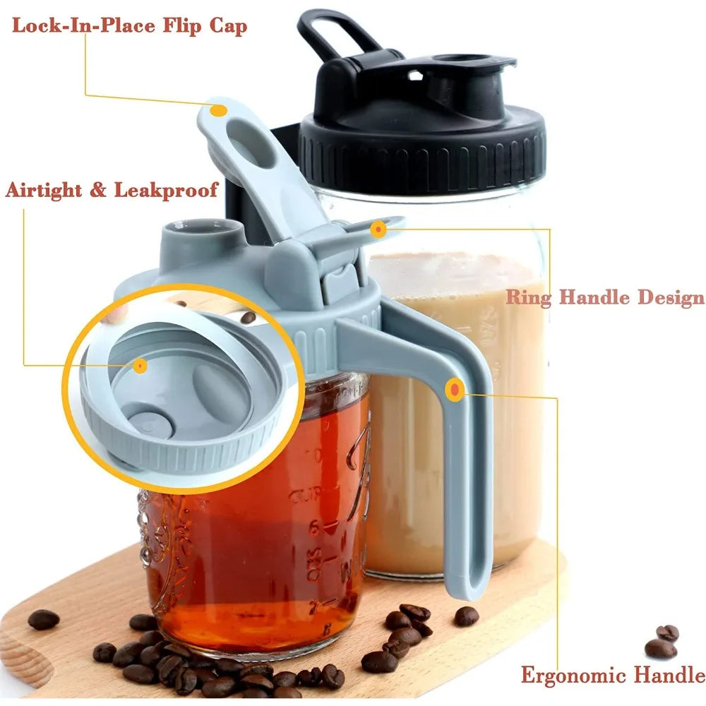 A glass jar with a lid featuring a pour spout and handle, demonstrating airtight and leakproof design.