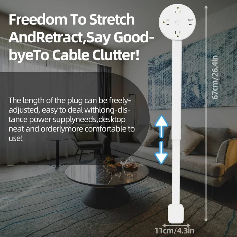 Rotating Wall Plug Extender with Adjustable Length and USB Ports