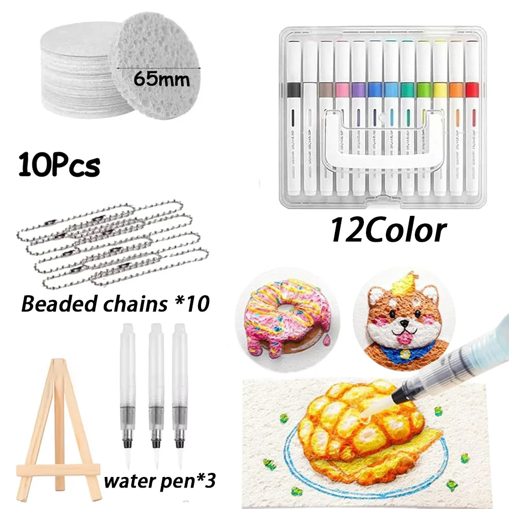 A set of 10 beaded chains, 3 water pens, and a painting paper product for DIY art projects.