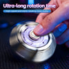 A hand is rotating a silver fidget spinner, demonstrating ultra-long rotation time.
