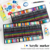 Ein Satz doppelköpfiger Acrylmarker in verschiedenen Farben auf einer weißen Oberfläche.
