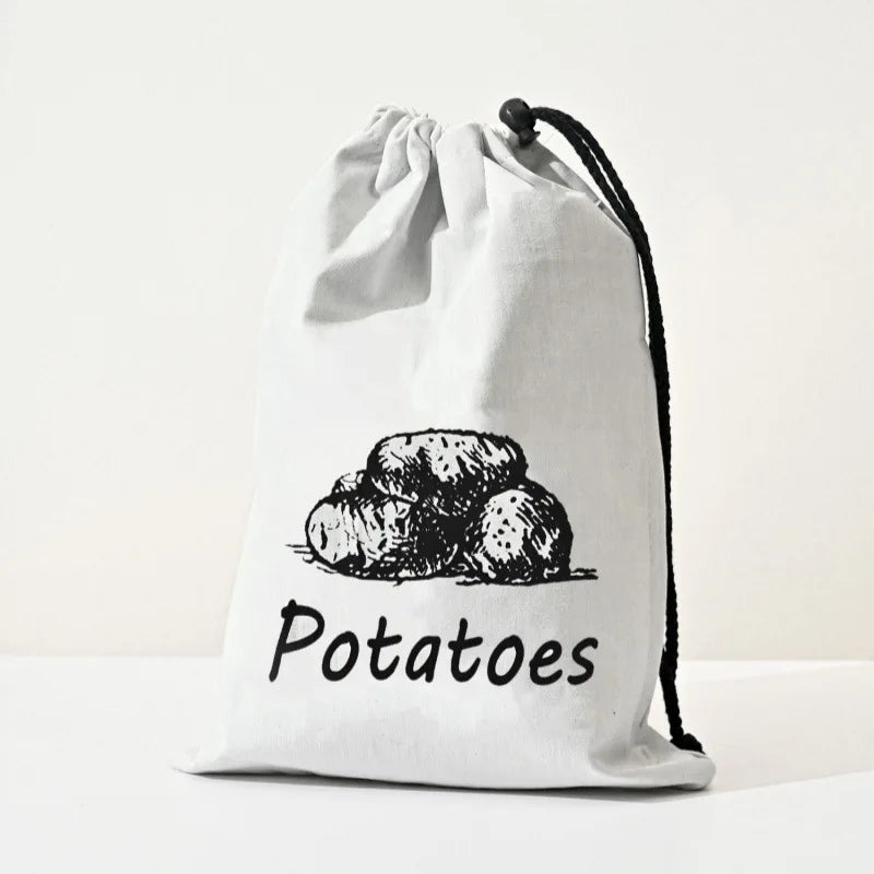 Large Drawstring Canvas Storage Bags with Side Zipper for Vegetables and Fruits
