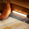 A white LED night light is mounted on a wooden surface, illuminating a textured fabric with a 120-degree beam and 3m range.