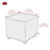 A rectangular ottoman slipcover shown with dimensions of 13-18 inches in length and width.