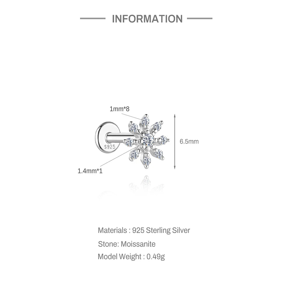 A close-up view of 925 Sterling Silver Moissanite bowknot stud earrings with a 1mm x 8mm post and 1.4mm stone.