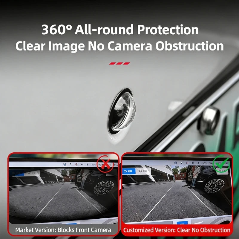 A product image showing a car camera lens protector for rear view and 360 degree coverage, highlighting clear image protectio