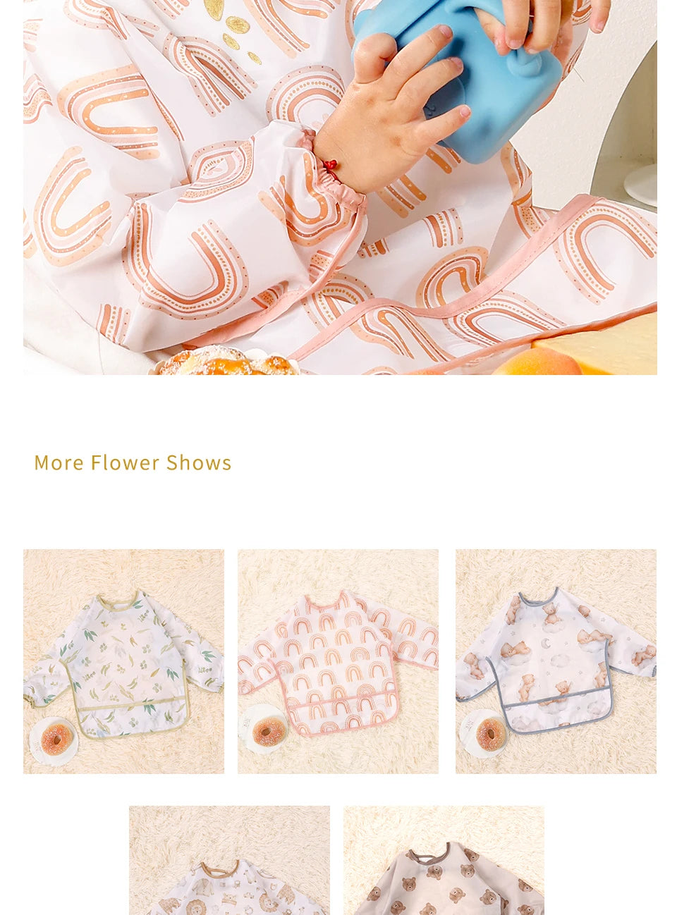 Waterproof Long-Sleeve Baby Bibs with Catch-All Pockets