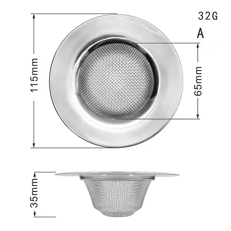 Stainless steel sink strainer mesh with a 32G gauge and 115mm diameter.